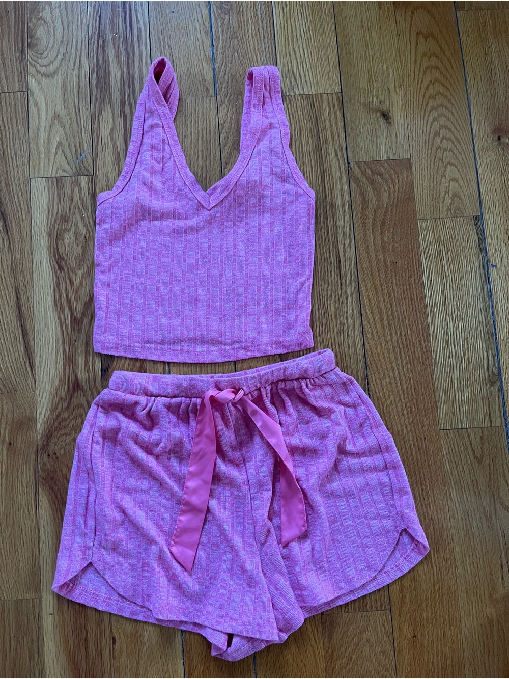 NOBO Pink Ribbed V-Neck Tank & Drawstring Pajama